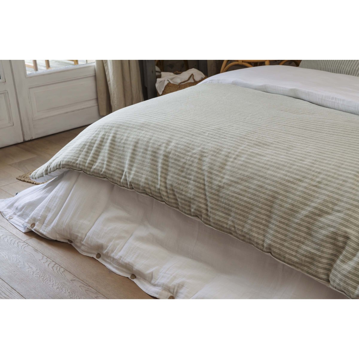 Bout de lit texturé coton et percale Teo vert, EDEN
