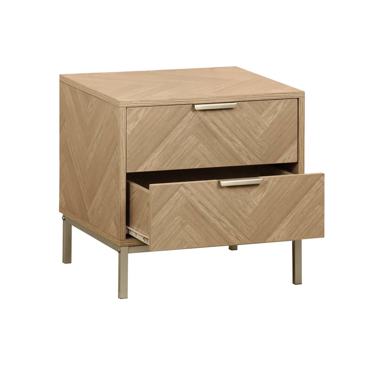 Table de chevet effet bois décor chevrons 2 tiroirs (lot de 2) BUDAPEST naturel, SWEEEK