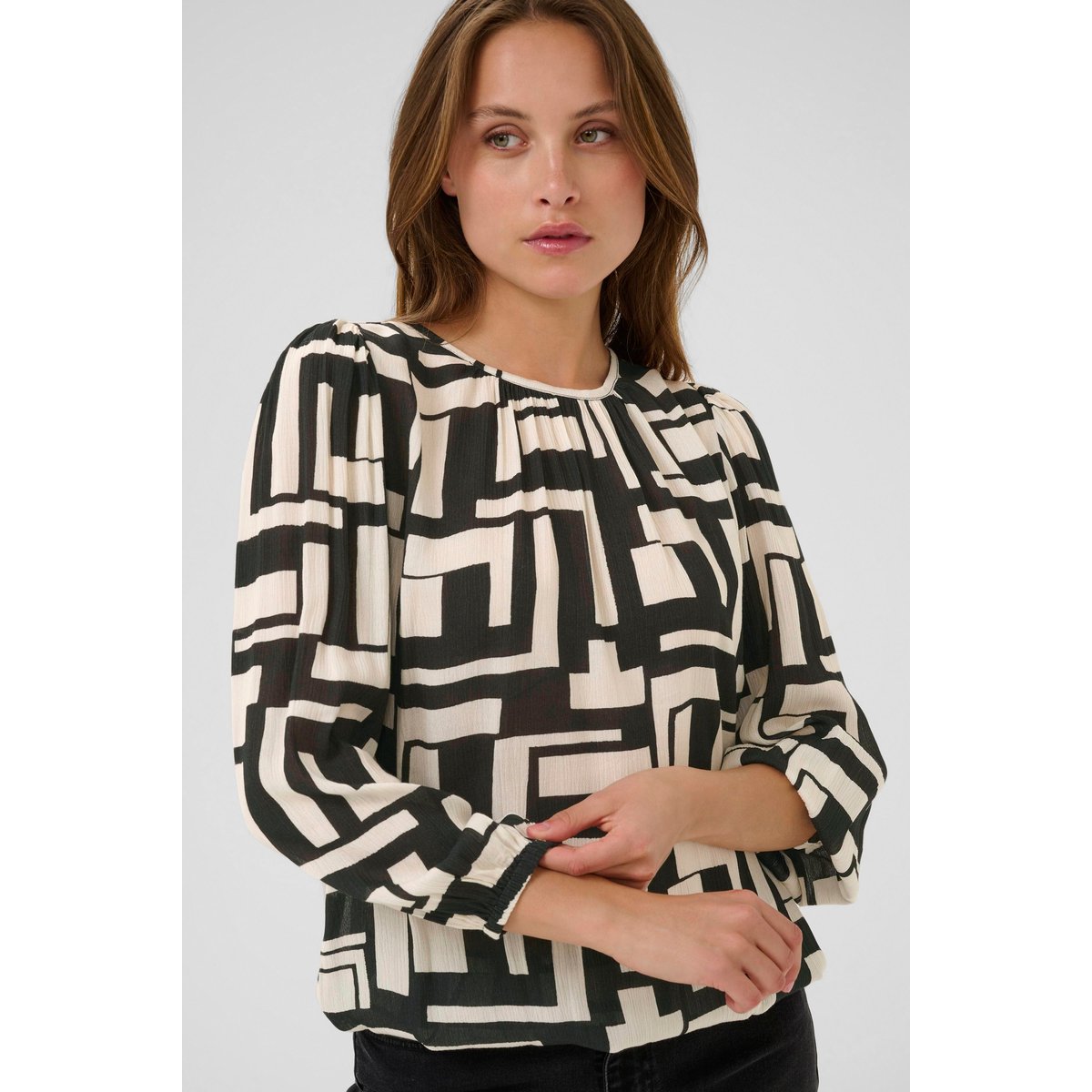 Blouse à manches longues noir/blanc graphique, KAFFE