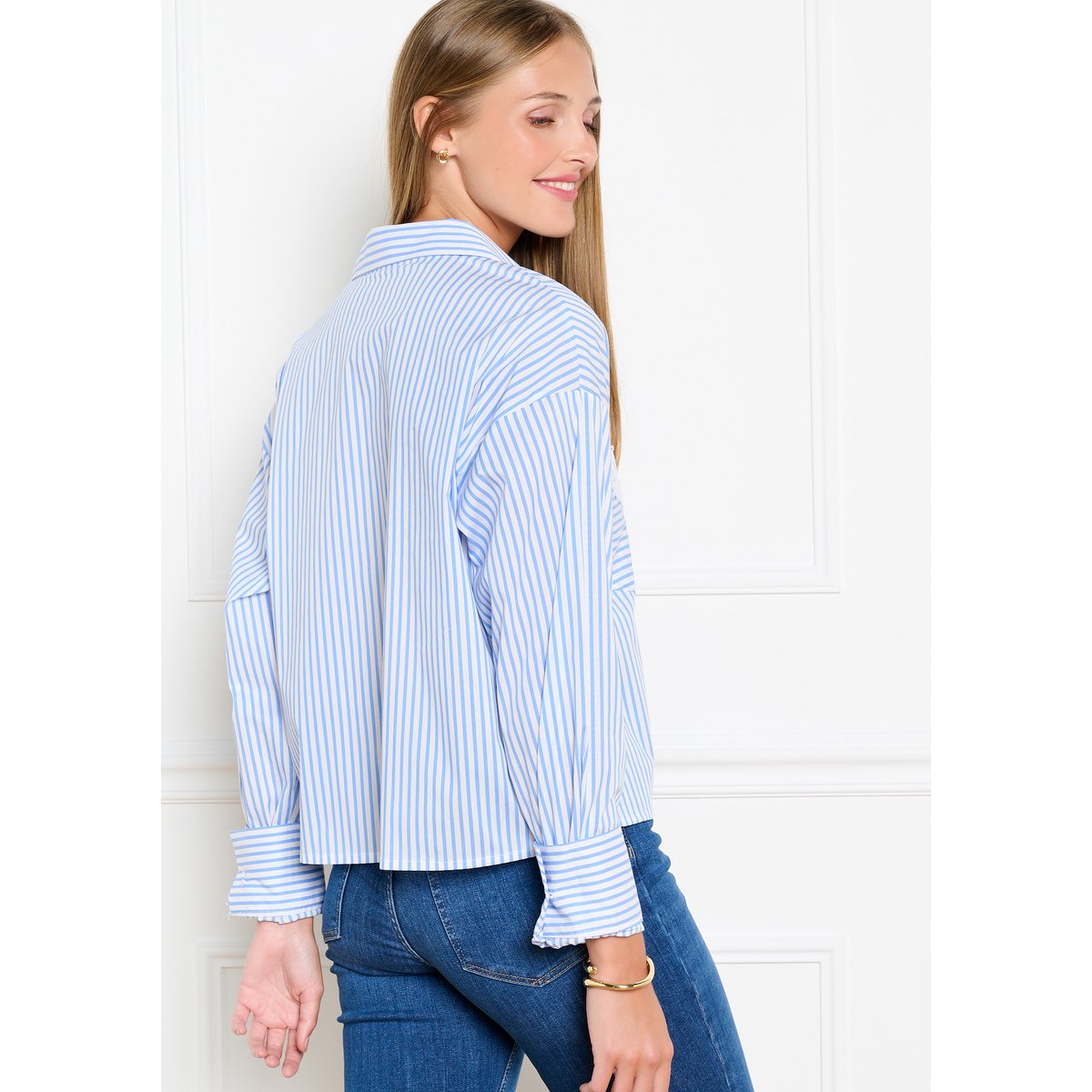 Chemise rayée poches macramé bleu pastel, LOLALIZA