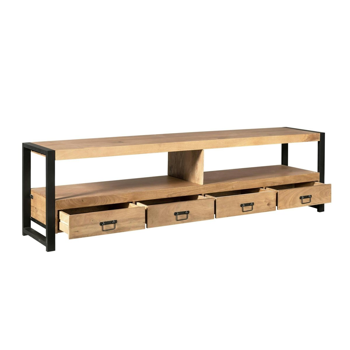 Meuble TV 220 cm 2 niches 4 tiroirs MILORA bois clair, PIER IMPORT