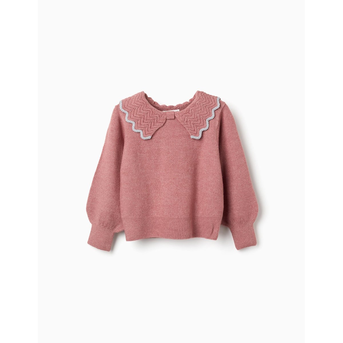Pull en maille avec col en forme de nœud et fil textile rose, ZIPPY