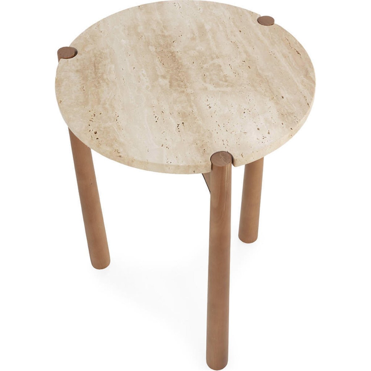 Table d'appoint ronde travertin et bouleau naturel et noir, RECOLLECTION