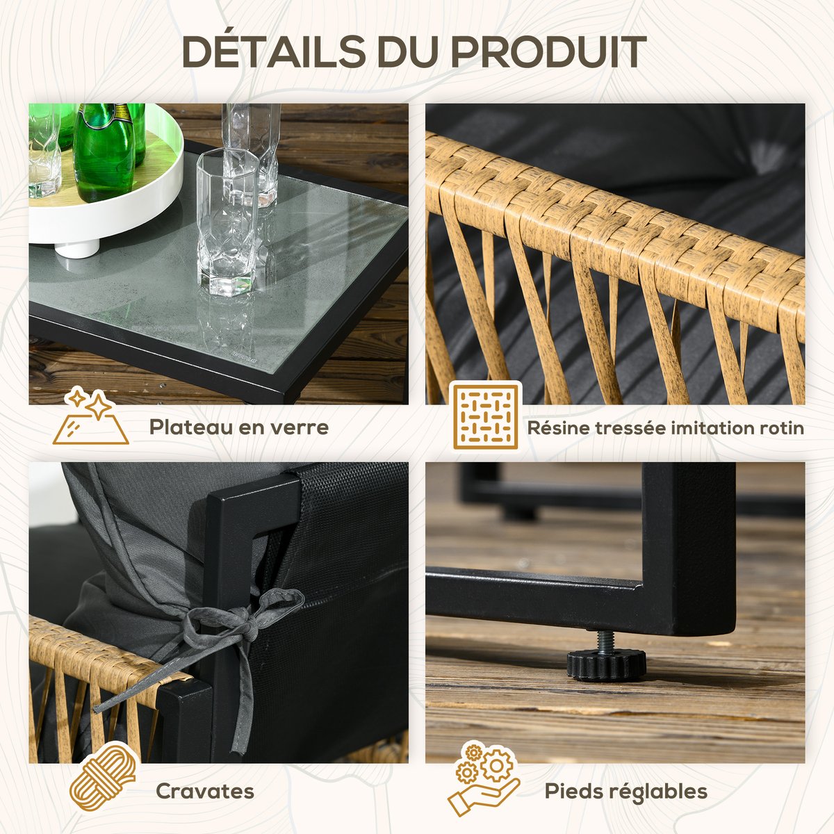 Ensemble de canapés en rotin Résine tressée gris, OUTSUNNY