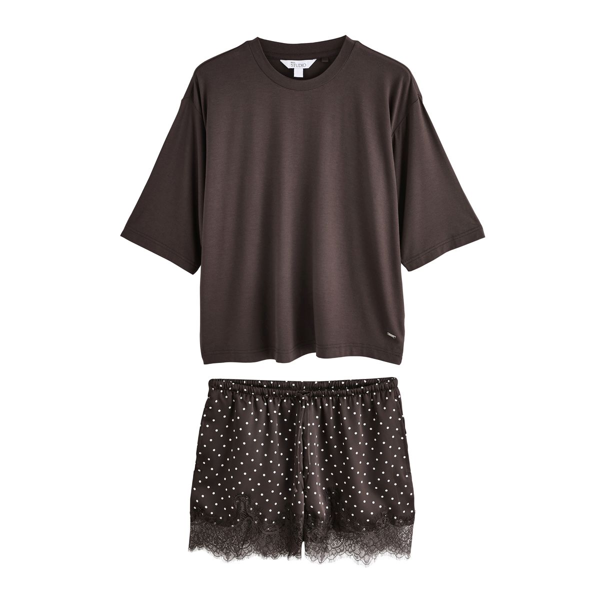 Ensemble pyjama short à détails dentelle tache brun chocolat, NEXT