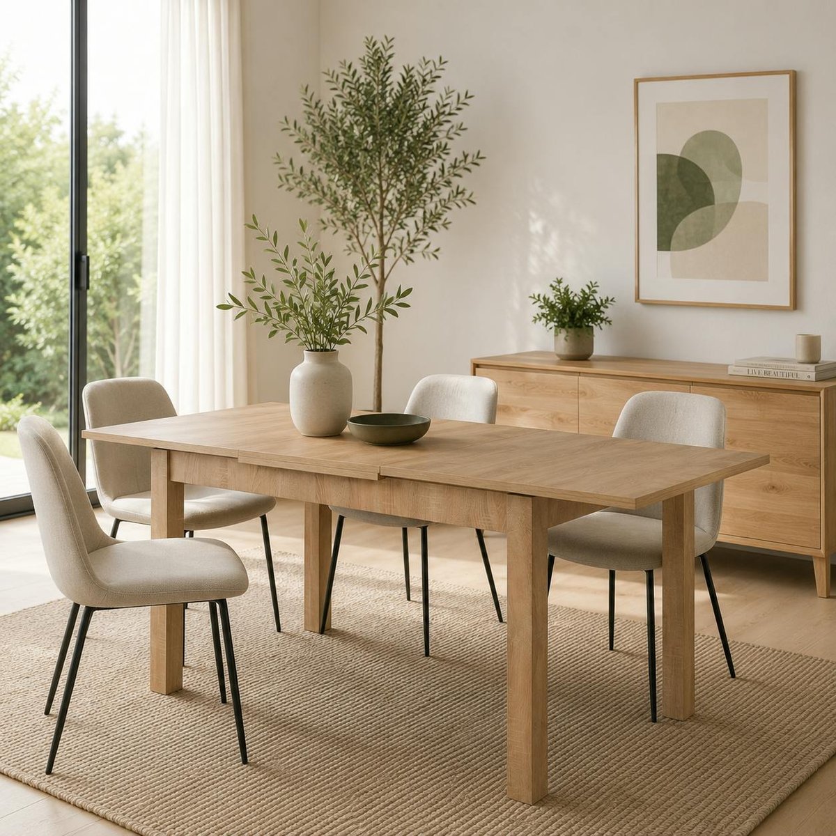 Table à manger extensible décor bois 120-200 cm ALVA bois naturel, PIER IMPORT