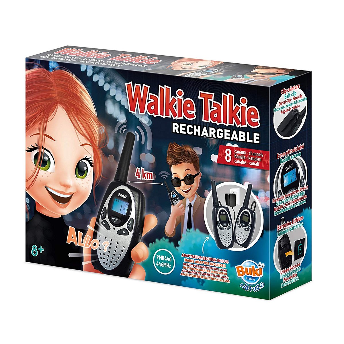 Talkie Walkie Rechargeable noir, BUKI FRANCE