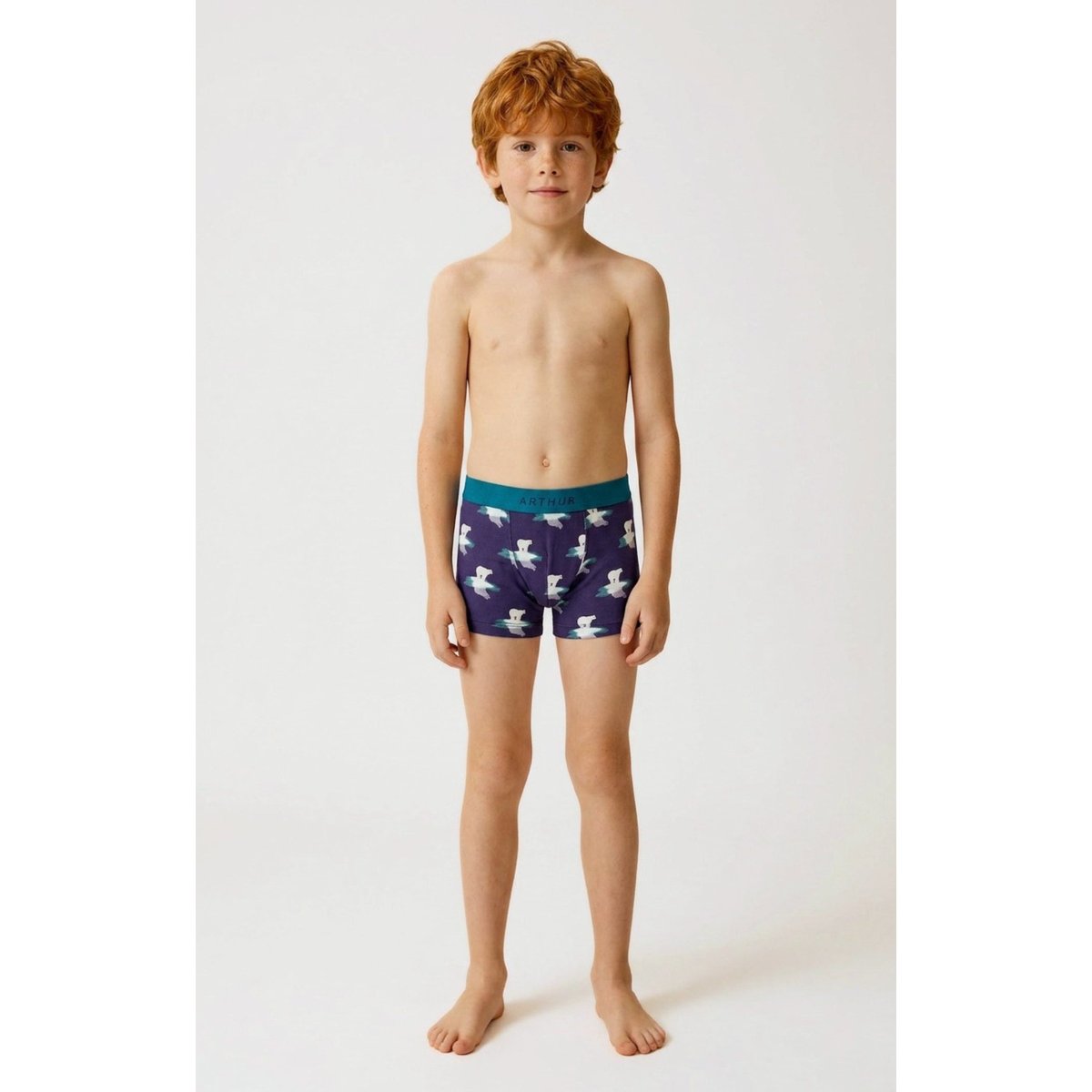 Boxer enfant en jersey de coton imprimé Pôle position marine, ARTHUR