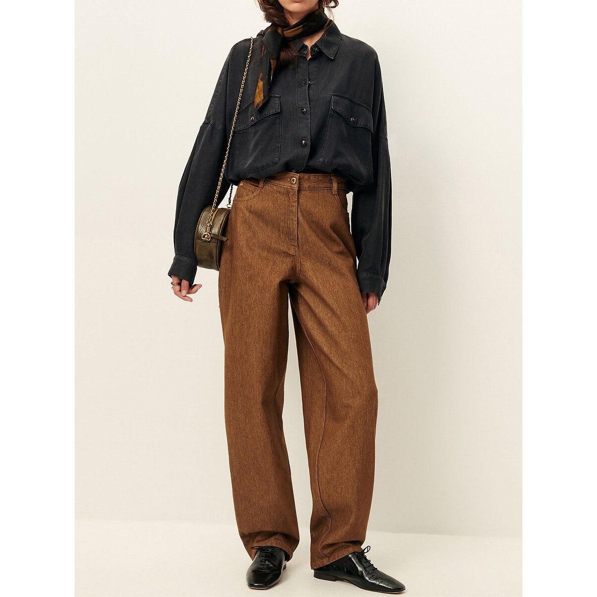 Losvallend overhemd van lyocell chambray, lange mouwen, BOTANIELLA zwart, SESSUN