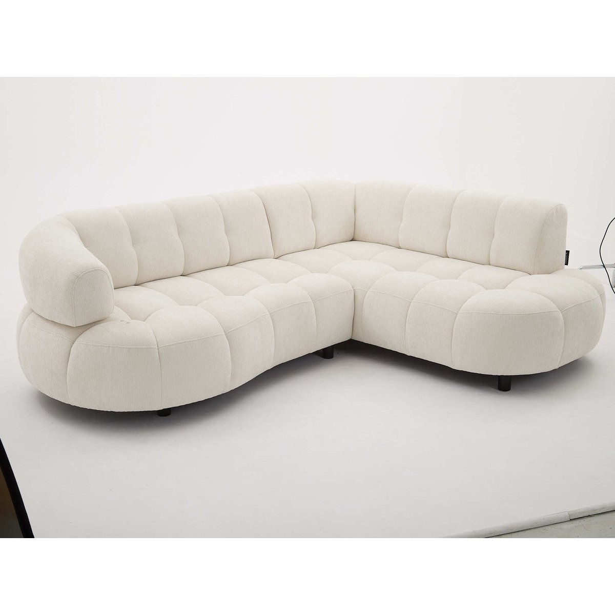 Canapé d'angle convertible 3 places en tissu lisse, LOVELY beige, BOBOCHIC
