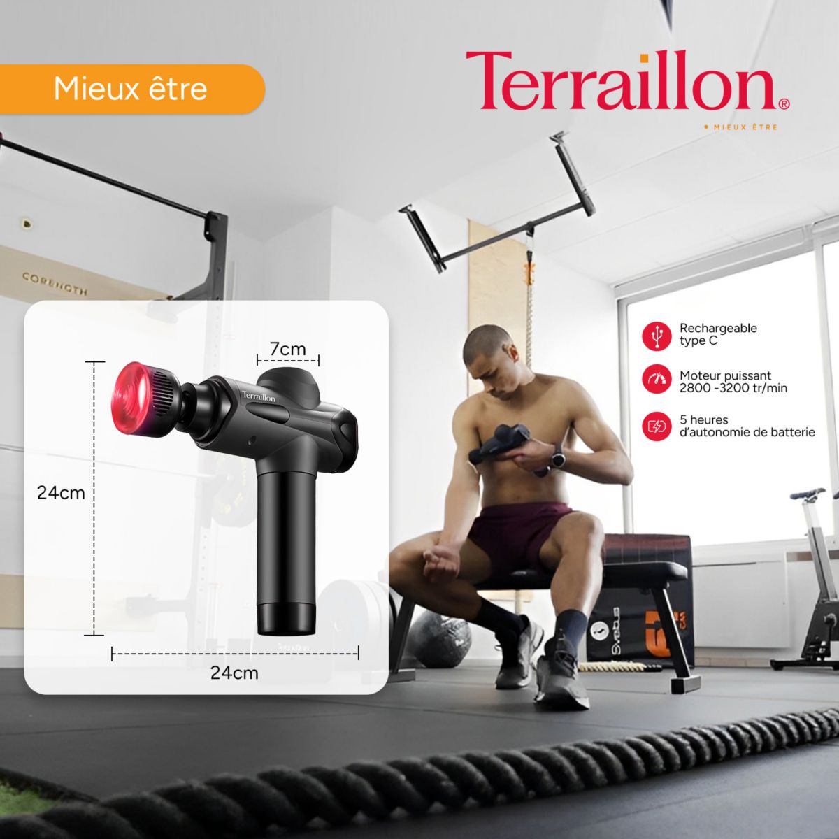 Pistolet de massage de massage Expert chaud & froid noir, TERRAILLON