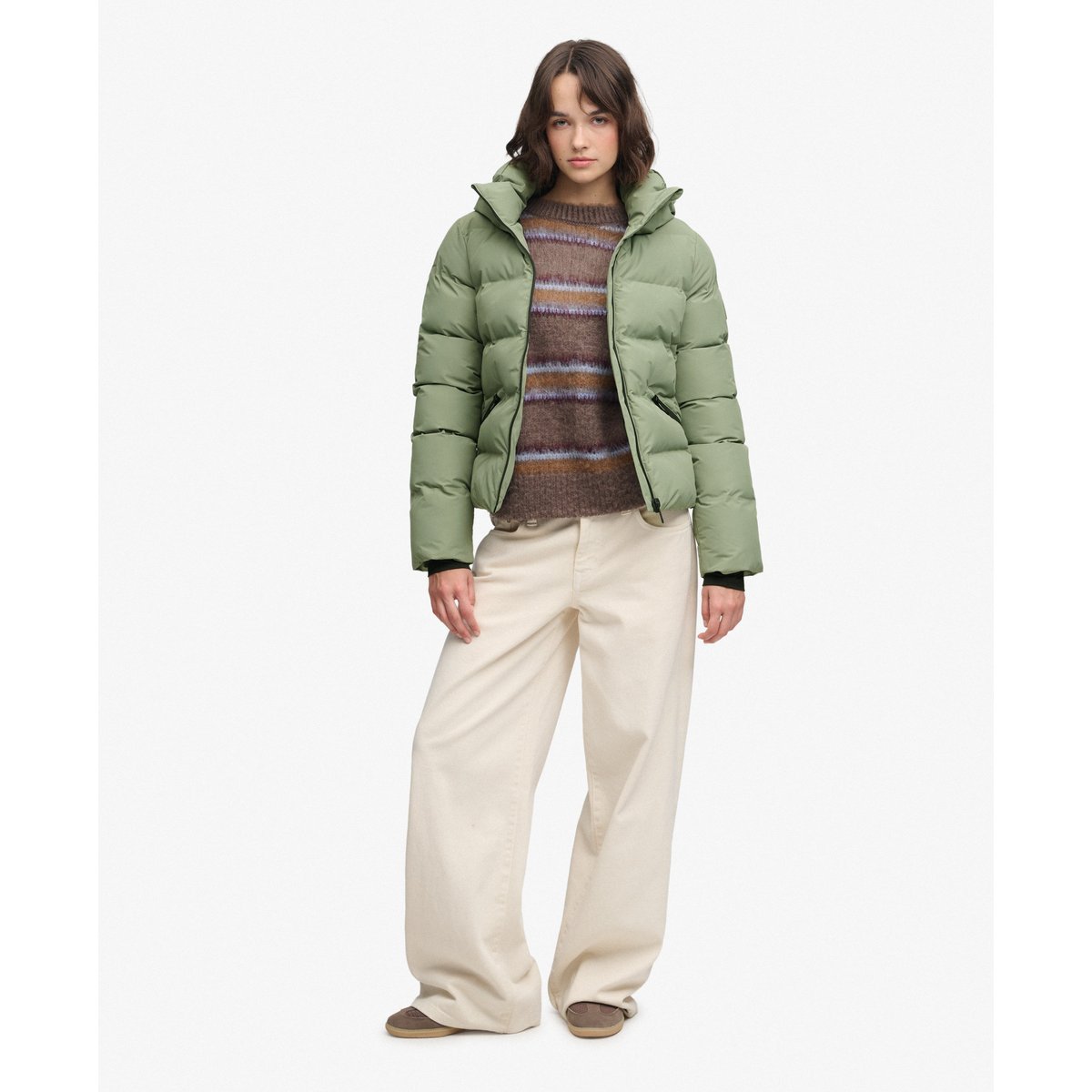 Veste Matelassée City à Capuche kaki clair, SUPERDRY