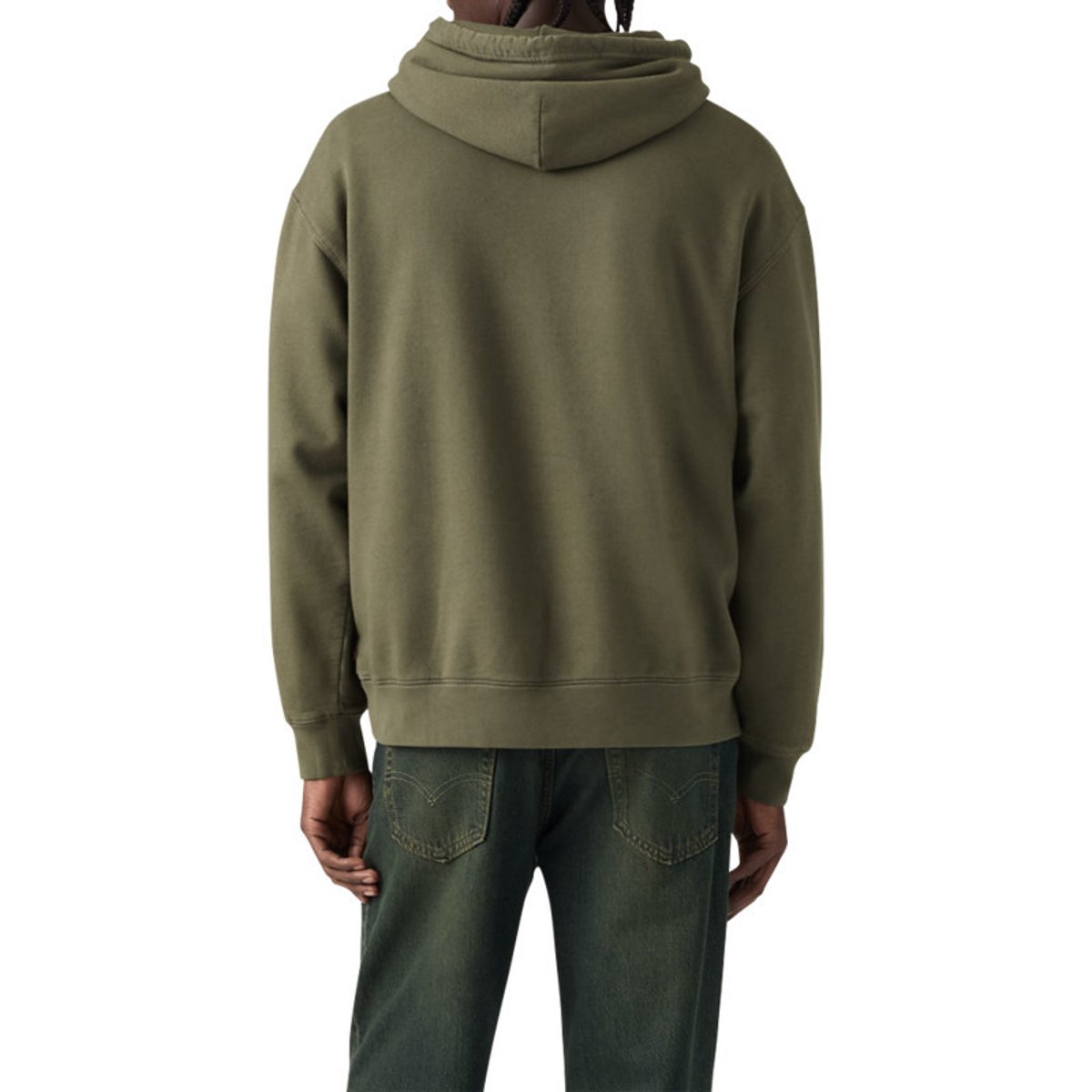 Sweat en coton mélangé kaki uni avec une coupe droite et une capuche vert, LEVI'S