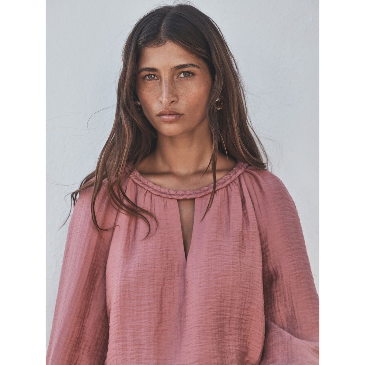 Combi-short à manches ballon et col tressé rose blush, NEXT