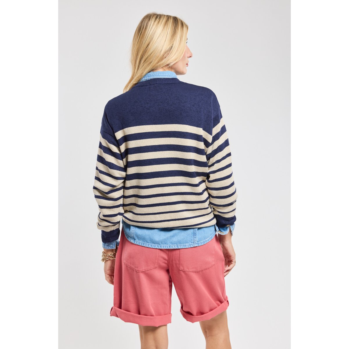 Pull rayé en coton naturel/seal, ARMOR-LUX