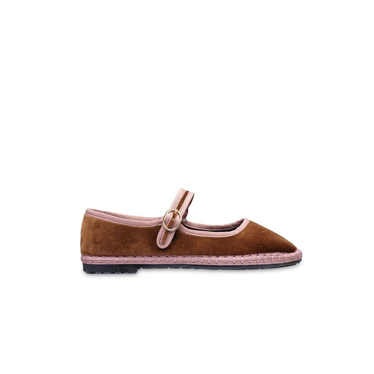 Ballerines Mary-Jane en velours Balthasar marron/rose, FLABELUS