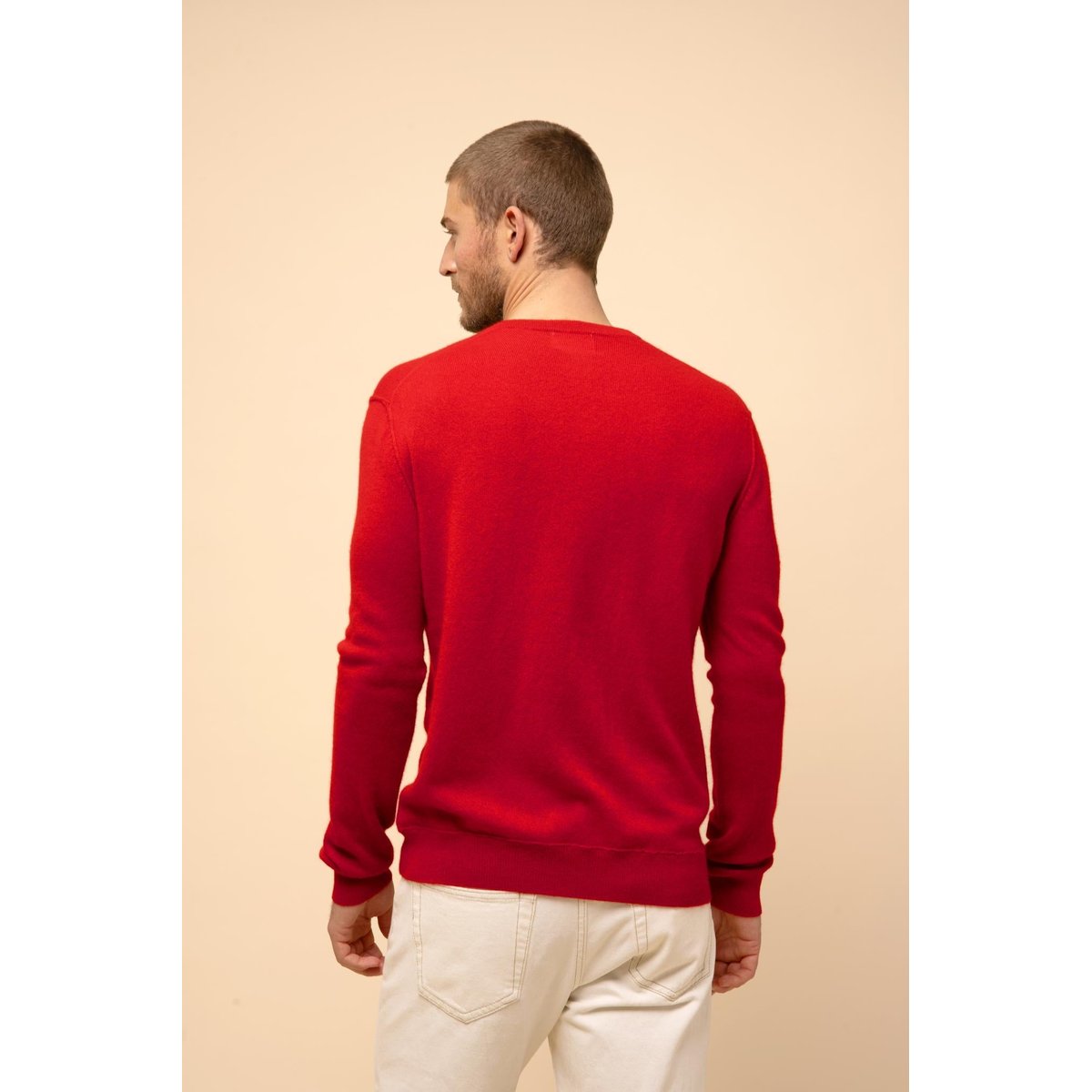 Pull Col V Rouge Tom rouge, JUST CASHMERE
