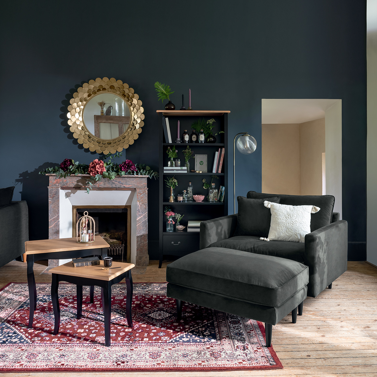 Fauteuil en velours CANDICE vert kaki, ATMOSPHERA