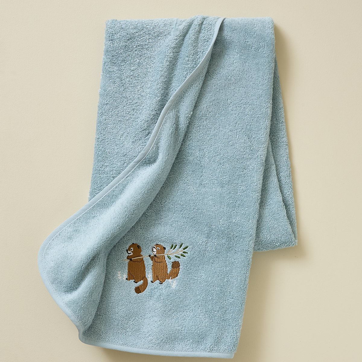 Drap de bain enfant DANS LA FORET bleu aqua, SYLVIE THIRIEZ