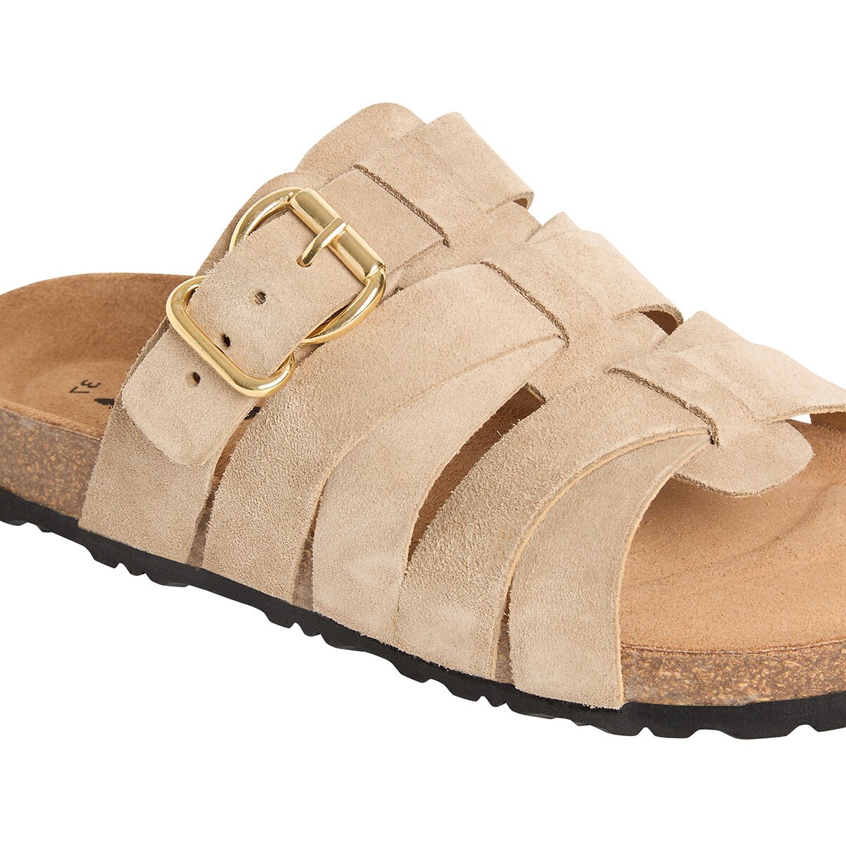 Mules plates en cuir taupe, TAMARIS