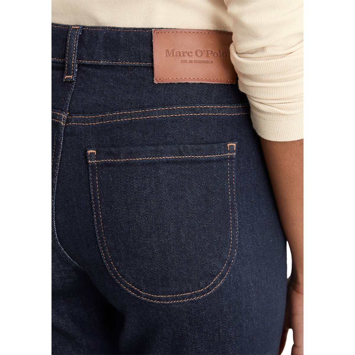 Jeans Modèle Linde straight cropped en coton-lyocell stretch bleu foncé, MARC O'POLO