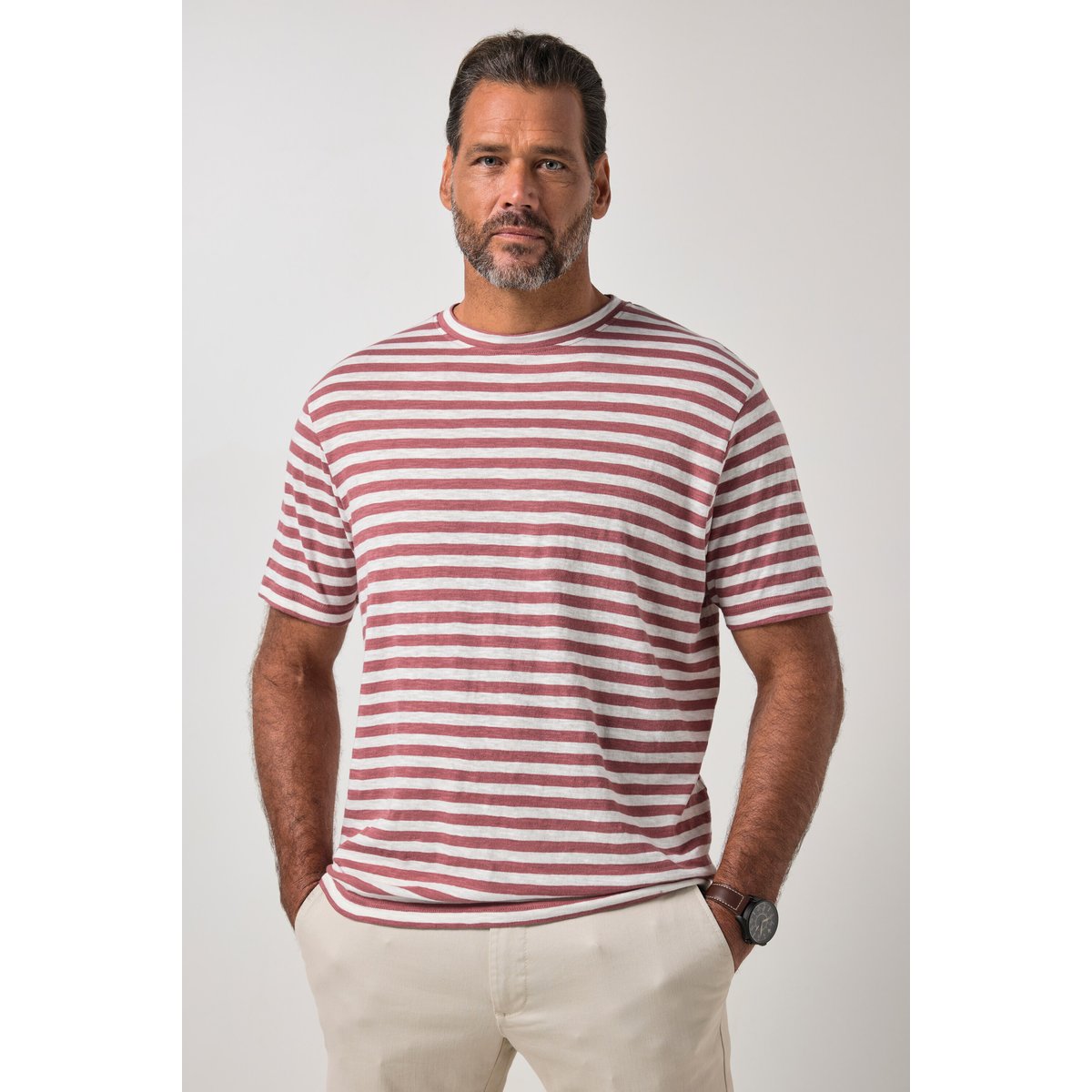 T-shirt texturé à rayures - jusqu'au 8 XL brun rougeâtre, JP1880