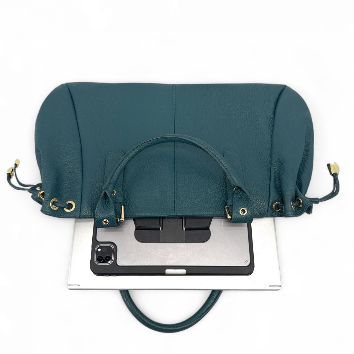 Sac bowling en cuir grainé PRINCESSE XL bleu canard, OH MY BAG