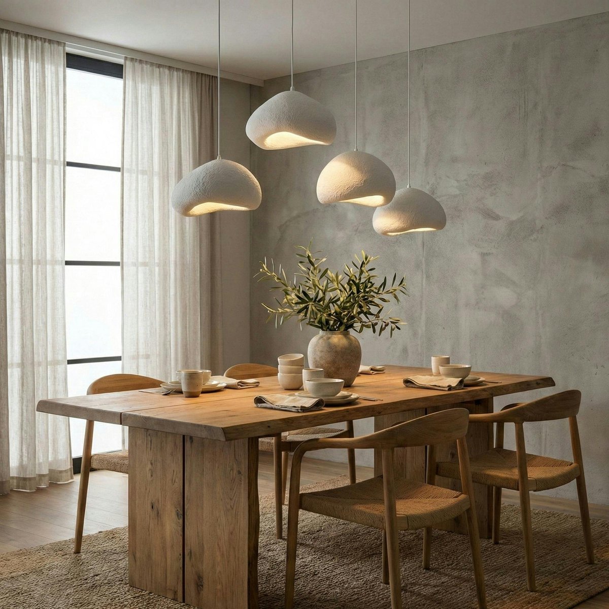 Suspension organique 4 abat-jour NOXIS blanc, PIER IMPORT