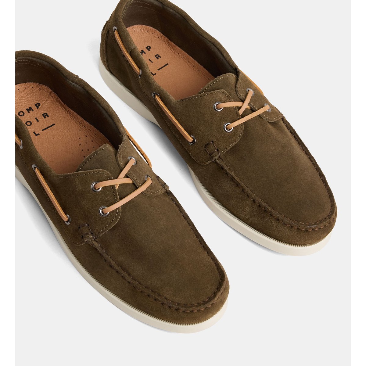Chaussures bateau leon cuir velours kaki, COMPTOIR GL