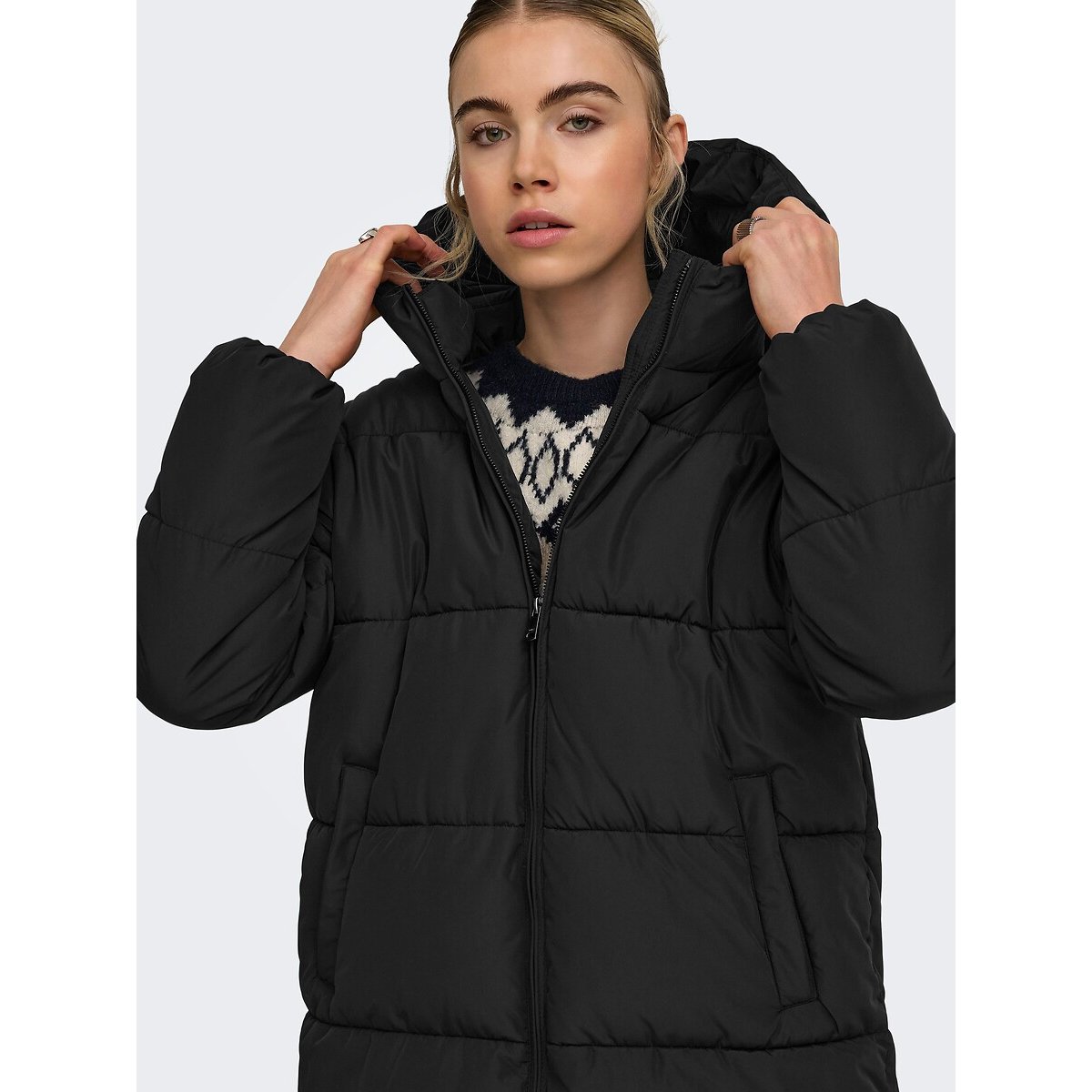 Long Hooded Padded Jacket black, ONLY