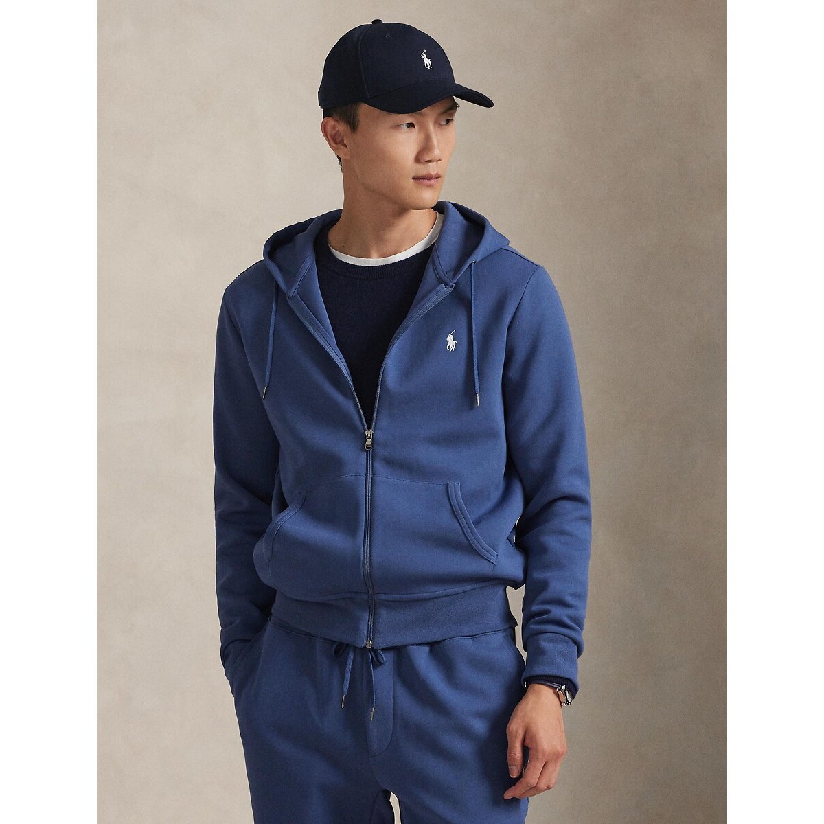 Sweat à capuche zip en Double Knit Tech bleu marine, POLO RALPH LAUREN