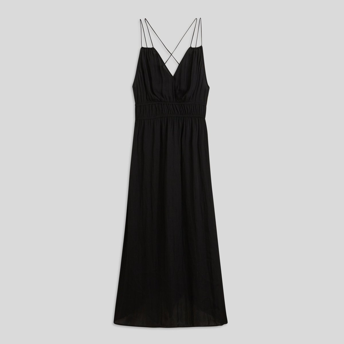 Robe midi satinée élastiquée taille noir, MONOPRIX
