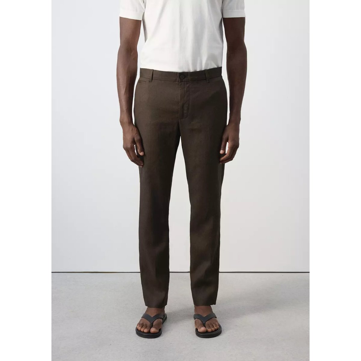 Pantalon 100 % lin slim fit chocolat, MANGO MAN