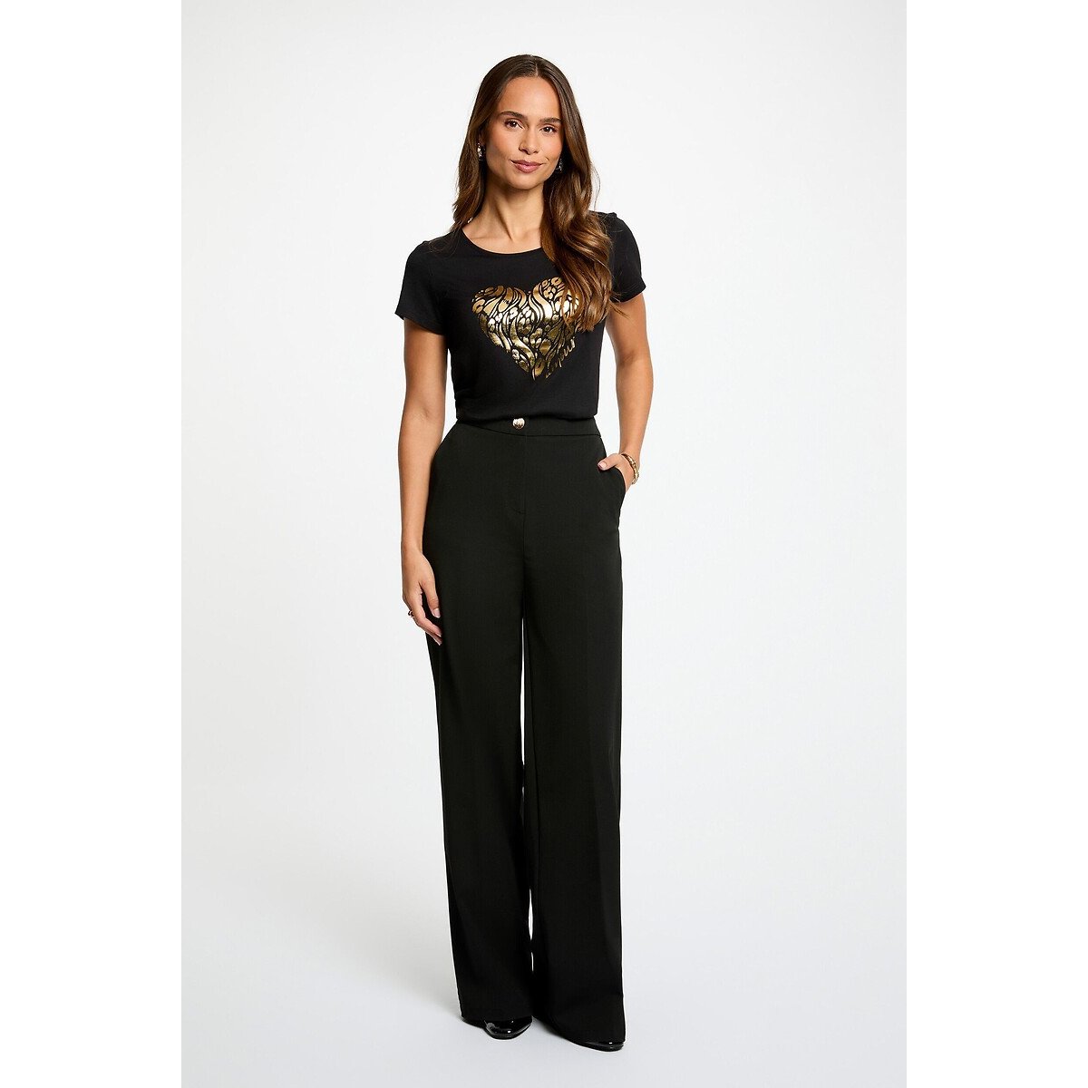 Crew Neck T-Shirt with Short Sleeves black, MORGAN