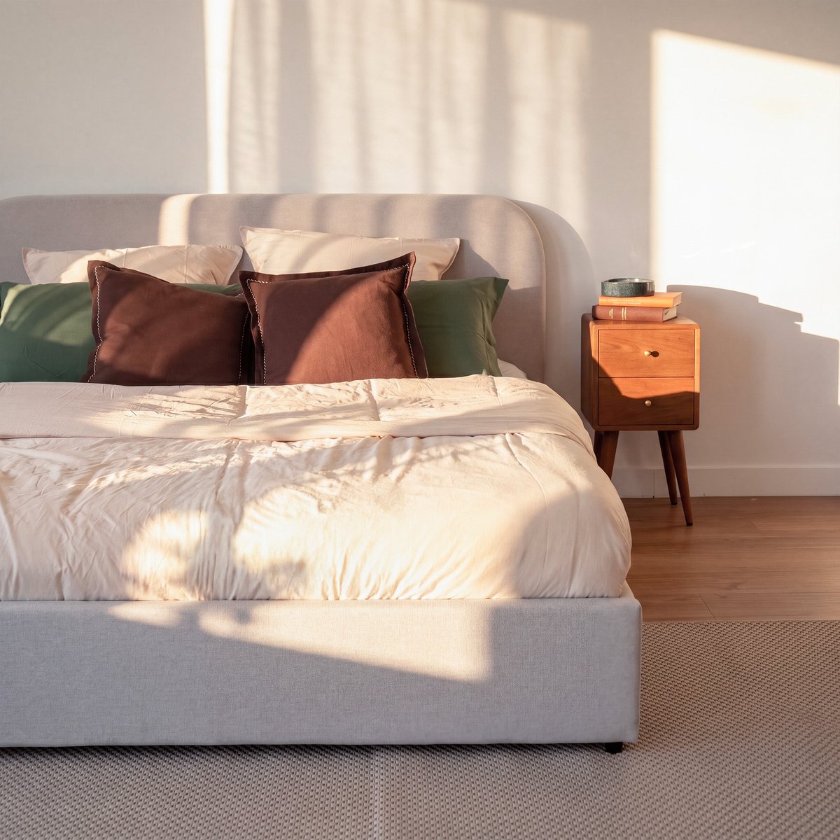 Lit double avec coffre en tissu - TILLY gris/beige, MAISON PAVANE