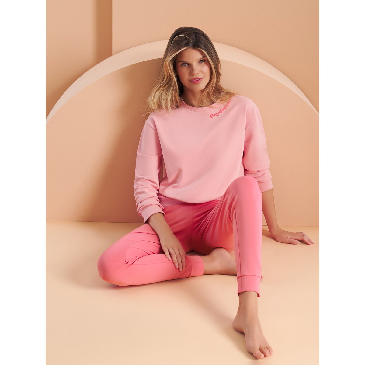 Pyjama pantalon resserré top manches longues Delightful rose, LISCA
