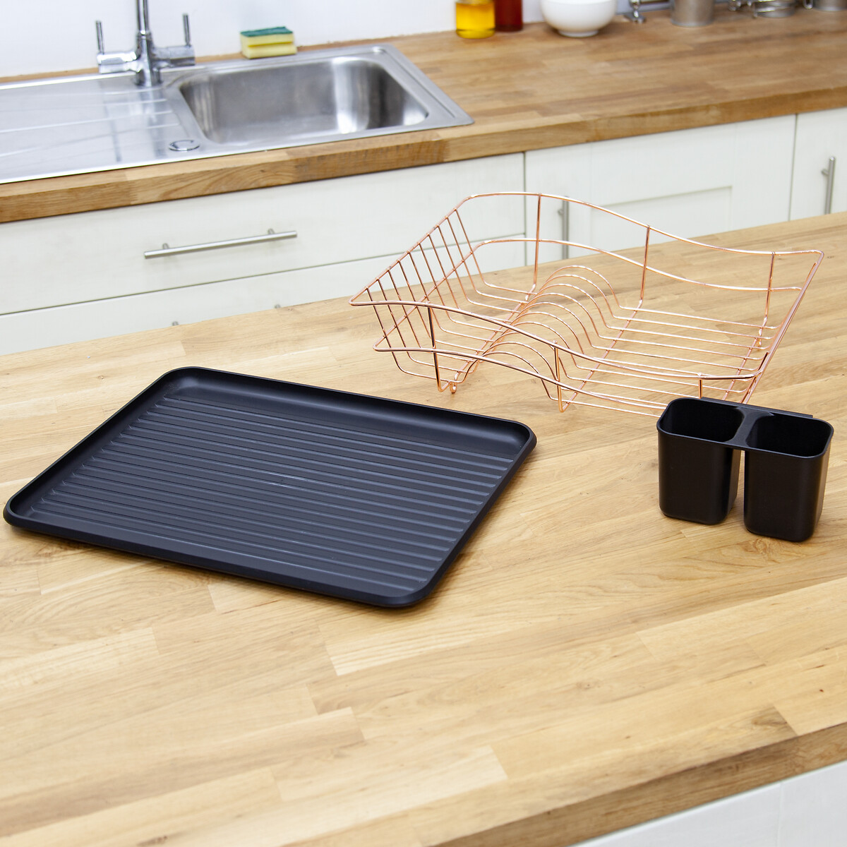 Dish Rack with Tray in Rose/Gold Black black, TOWER