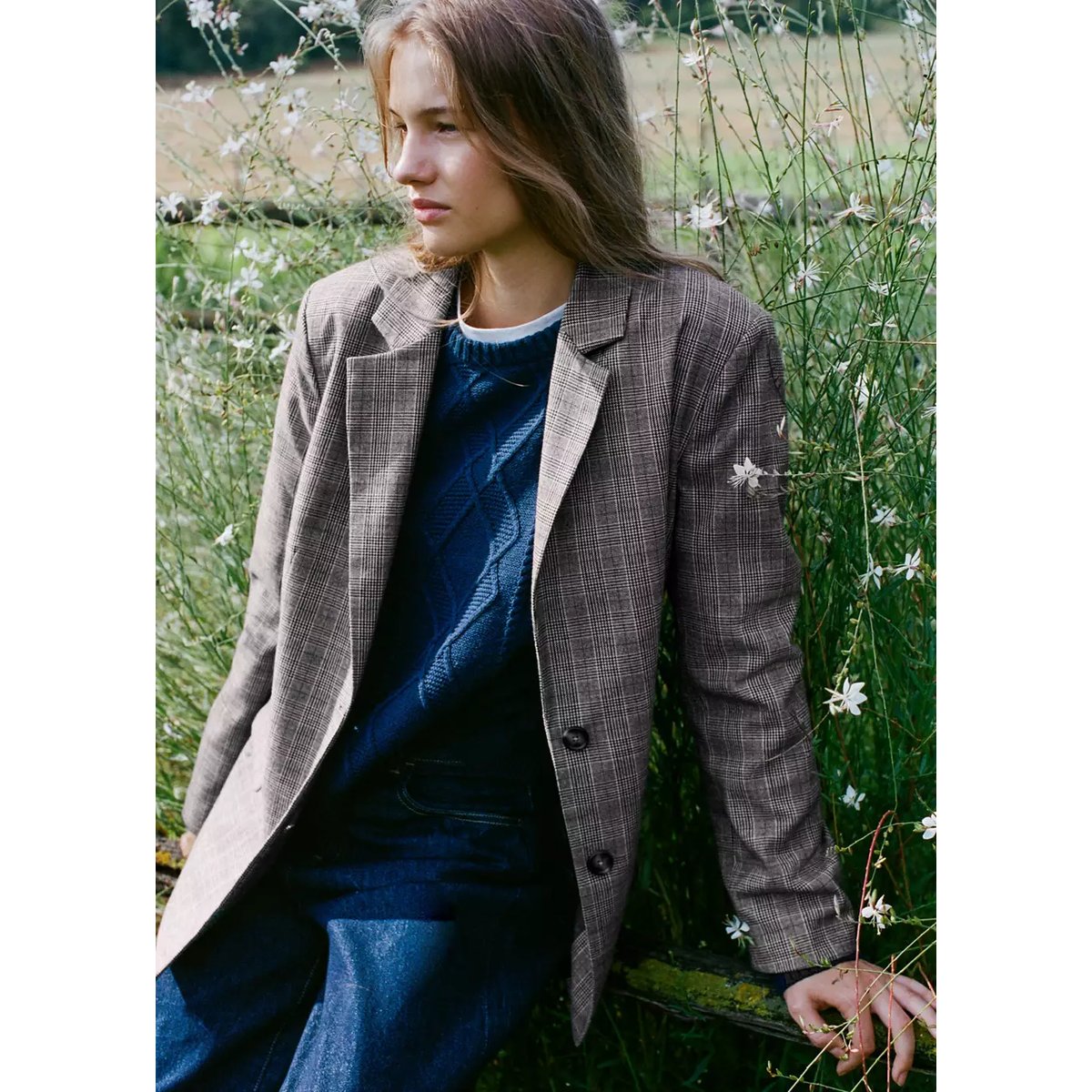 Blazer imprimé carreaux marron moyen, MANGO TEEN