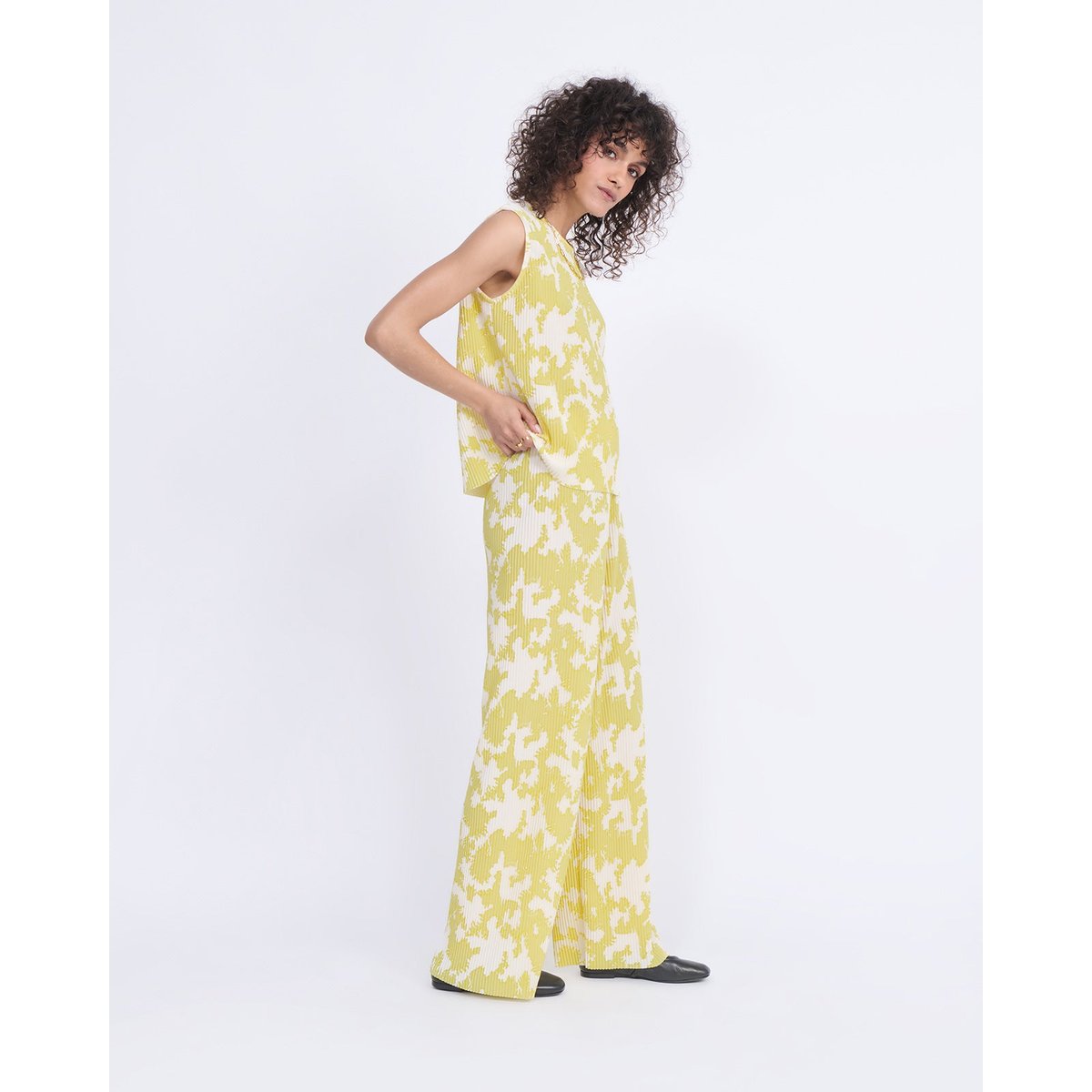 Pantalon imprimé fleuri vert lemongrass, EMOI EMOI