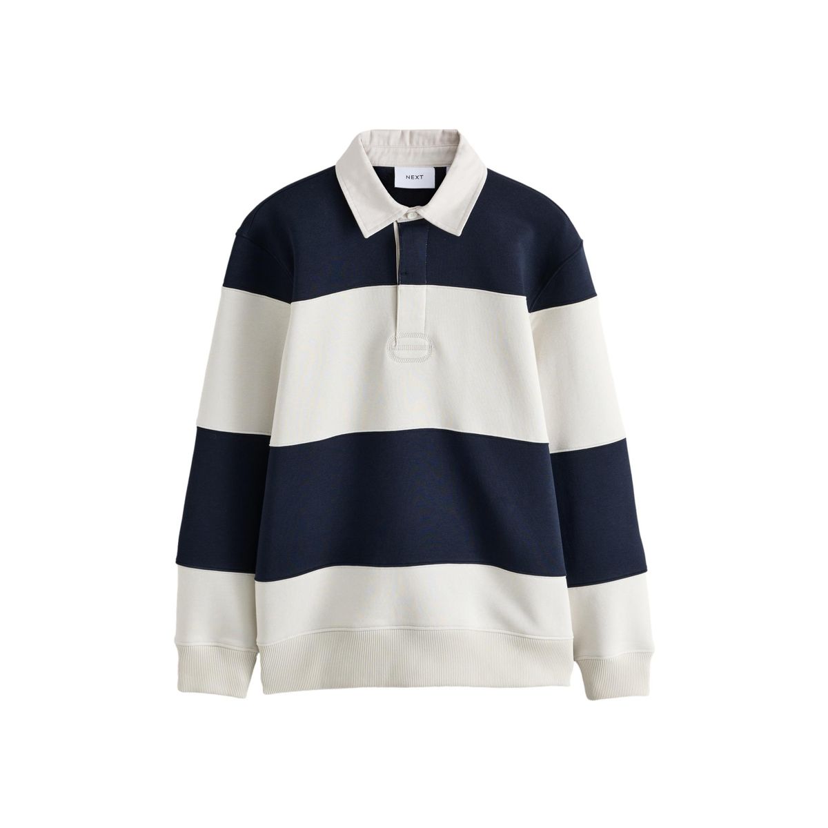 Sweat style rugby avec col polo rayures marine/bleu/écru, NEXT