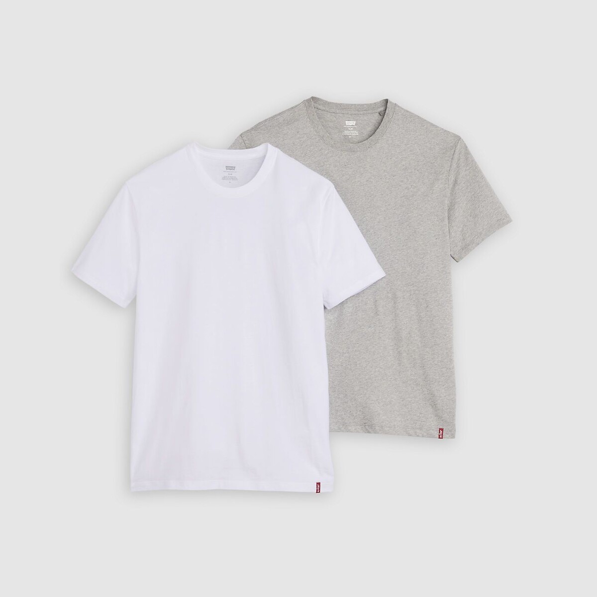 Pack of 2 Cotton Slim Fit T-Shirts with Crew-Neck grey marl + white, LEVI'S