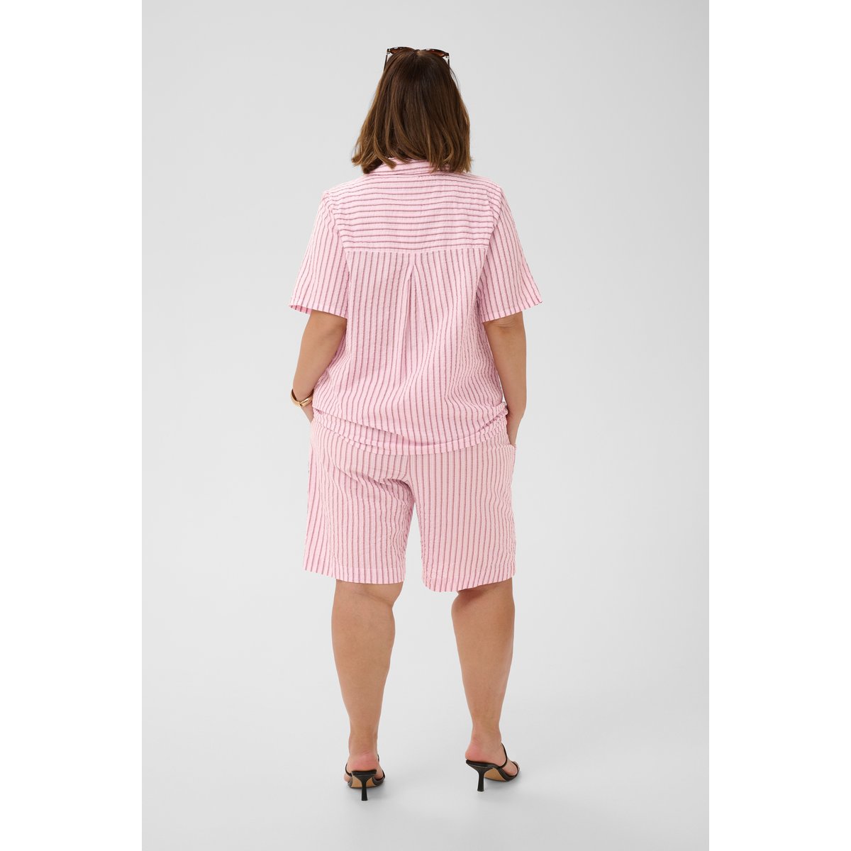 Chemise à manches courtes rose ballerina white henna stripe, KAFFE CURVE