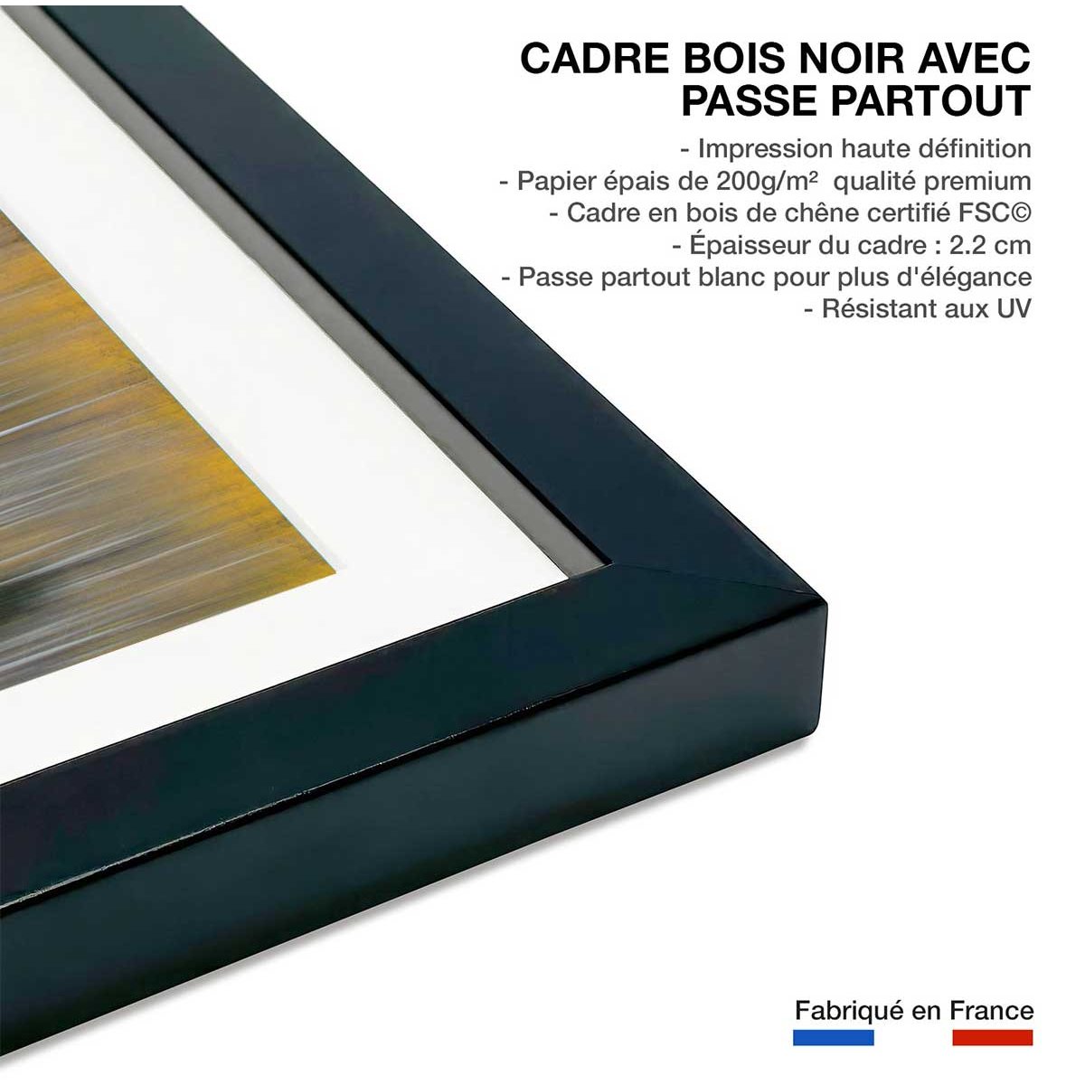 Affiche forêt et Impression d'automne affiche + cadre en bois - noir, HEXOA