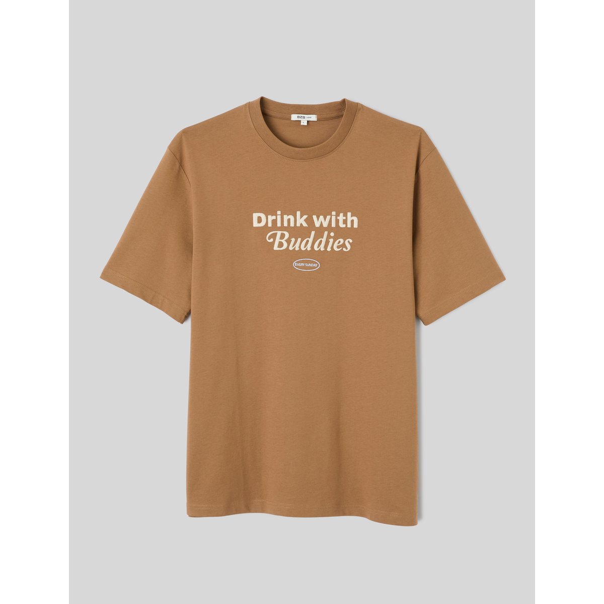 T-shirt imprimé et brodé camel, BZB