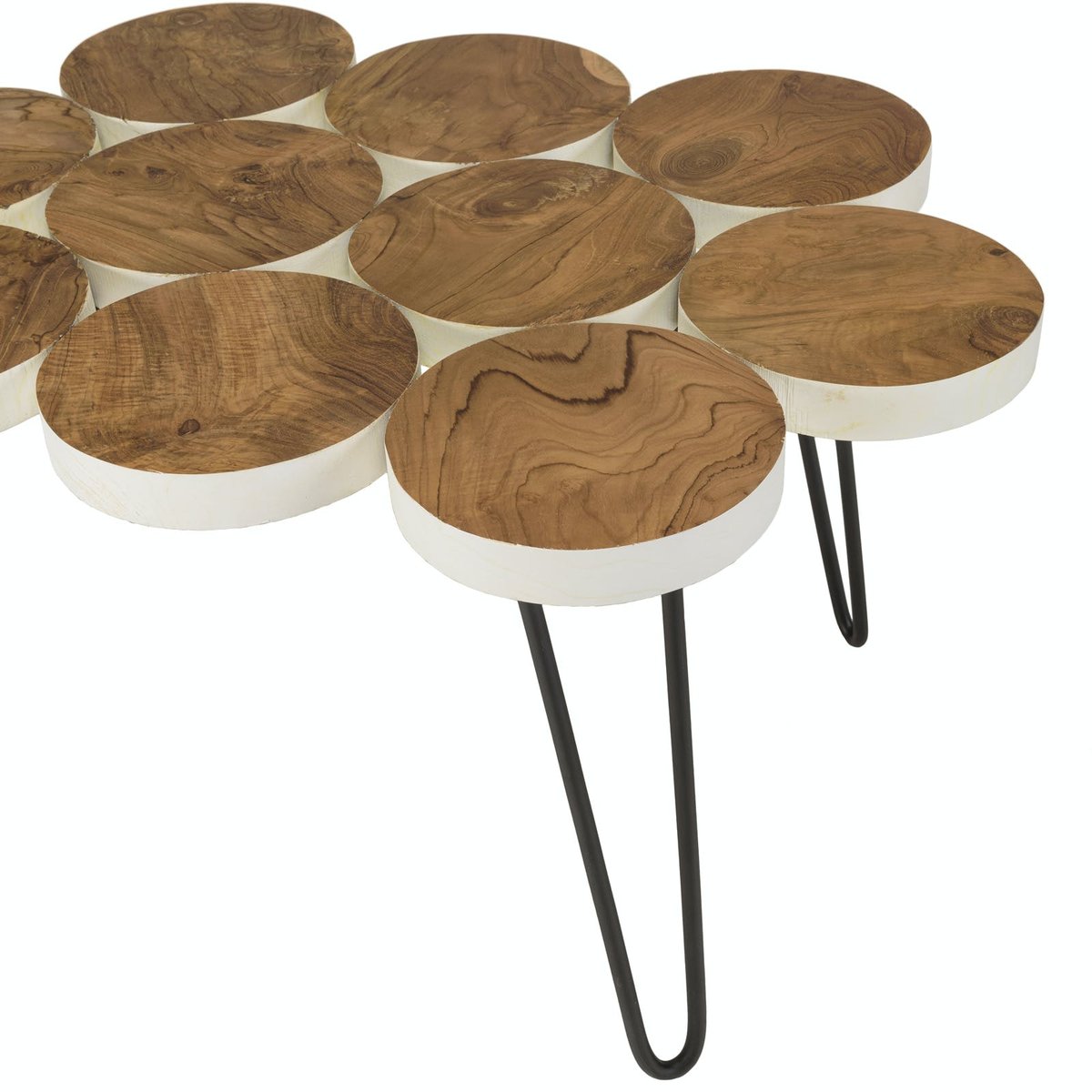Table basse rondelles en teck recyclé 80 cm bois naturel, PIER IMPORT
