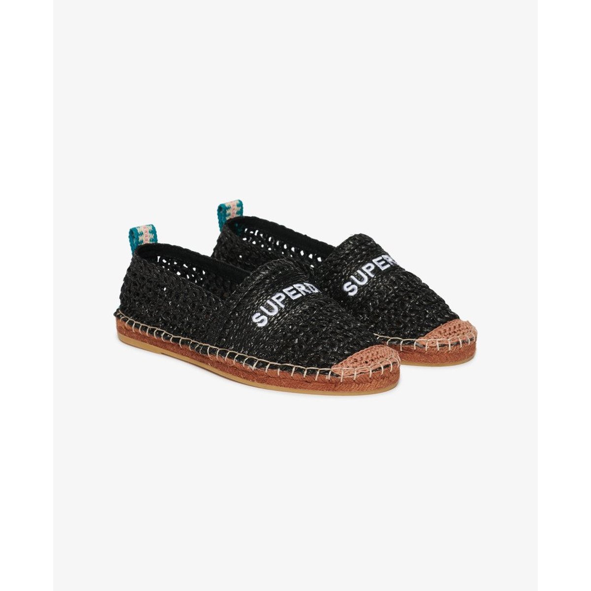 Espadrille en raphia brodée noir, SUPERDRY