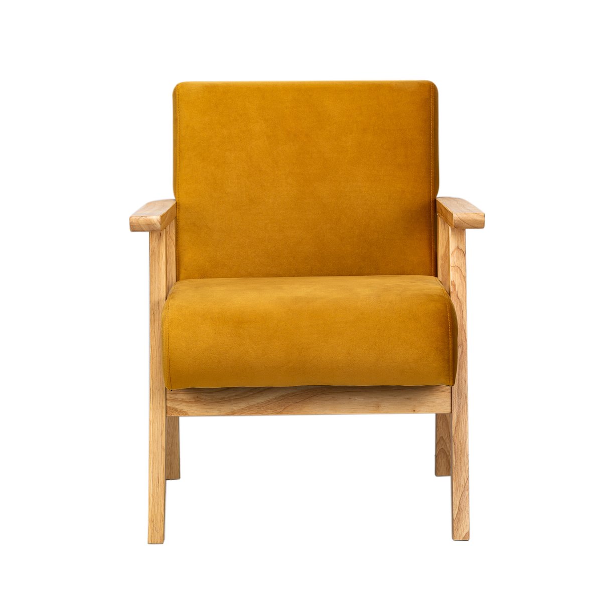 Fauteuil de salon en bois massif, LOUIS jaune moutarde, NORDLYS