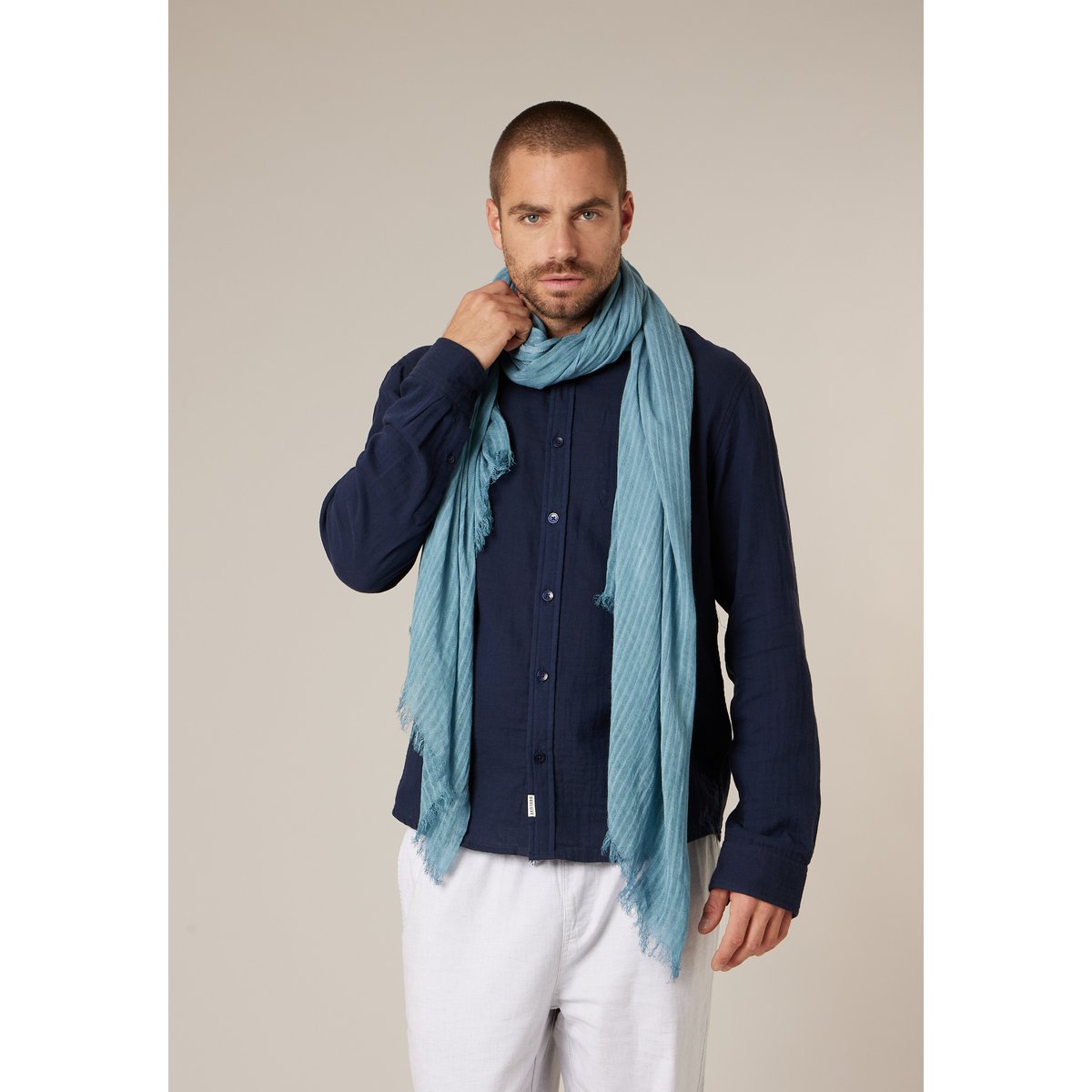 Chèche homme à fines rayures en coton mélangé BUSTER bleu, DEELUXE