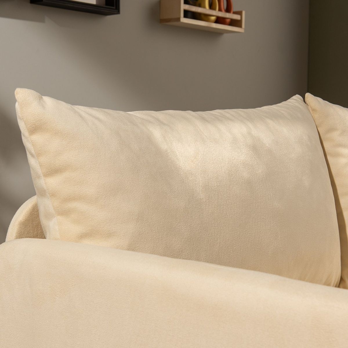 Canapé convertible 2,5 places en tissu - LUZ beige, HOMIFAB