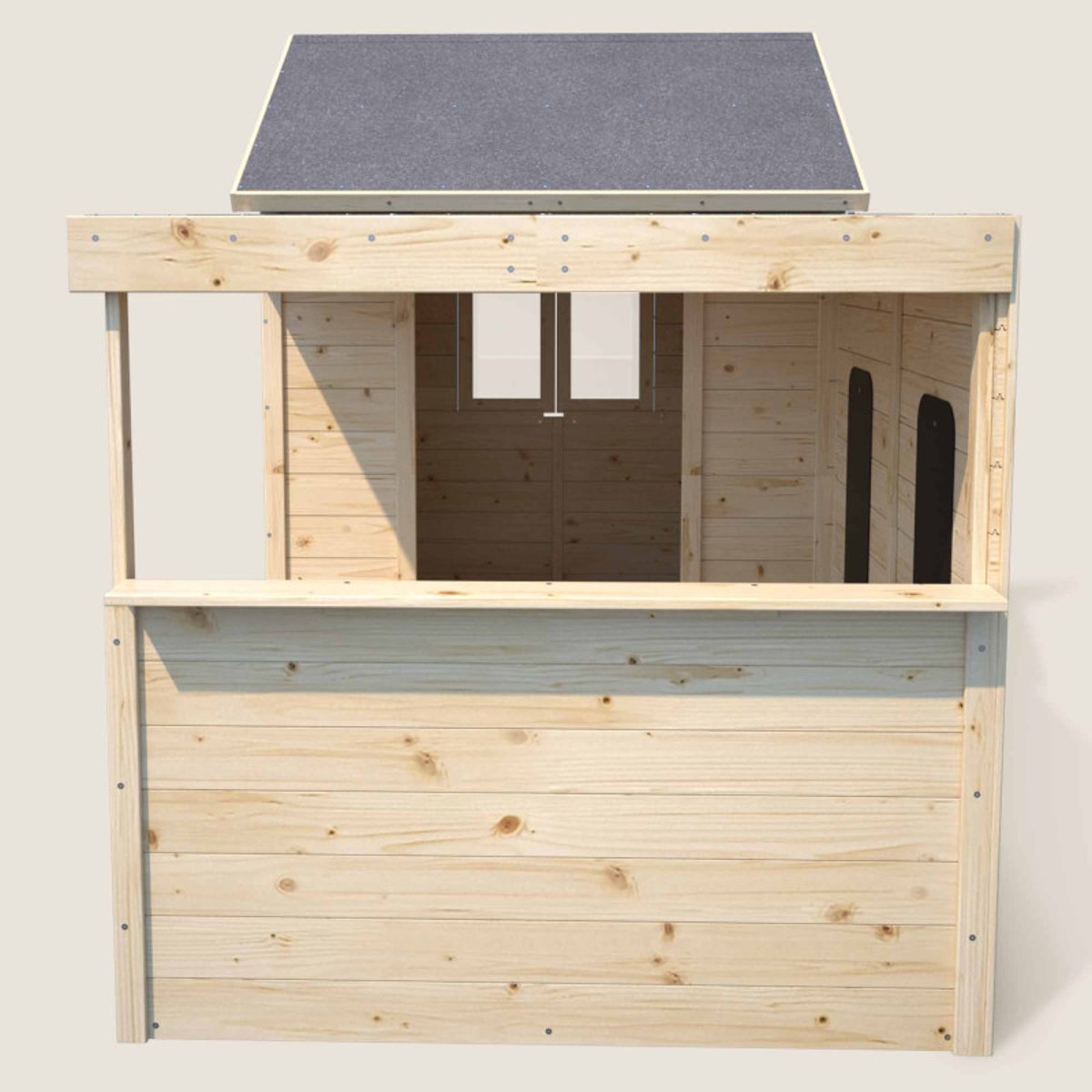 Cabane en bois pour enfants avec préau extérieur SARAH marron, SOULET